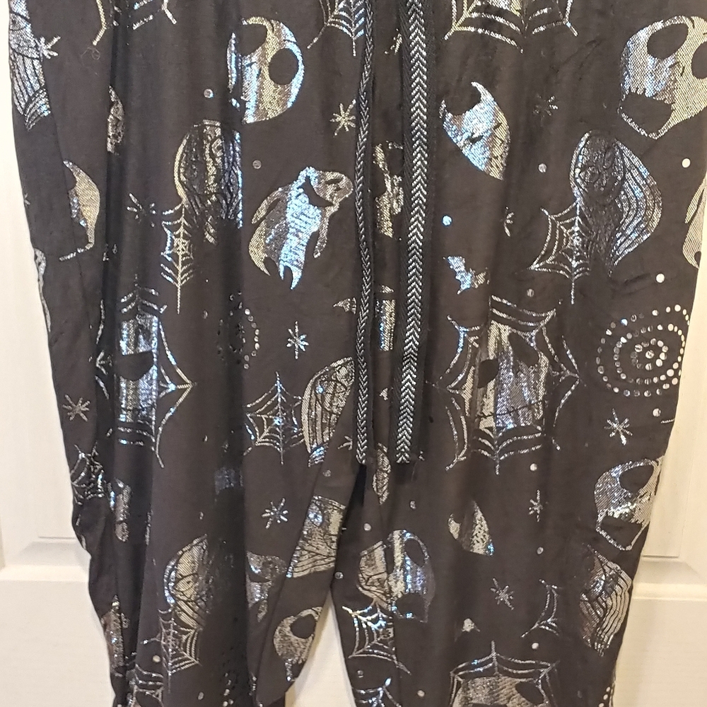 Disney Black Pajama Pants with Silver Halloween Skull & Web Print - Picture 3 of 9